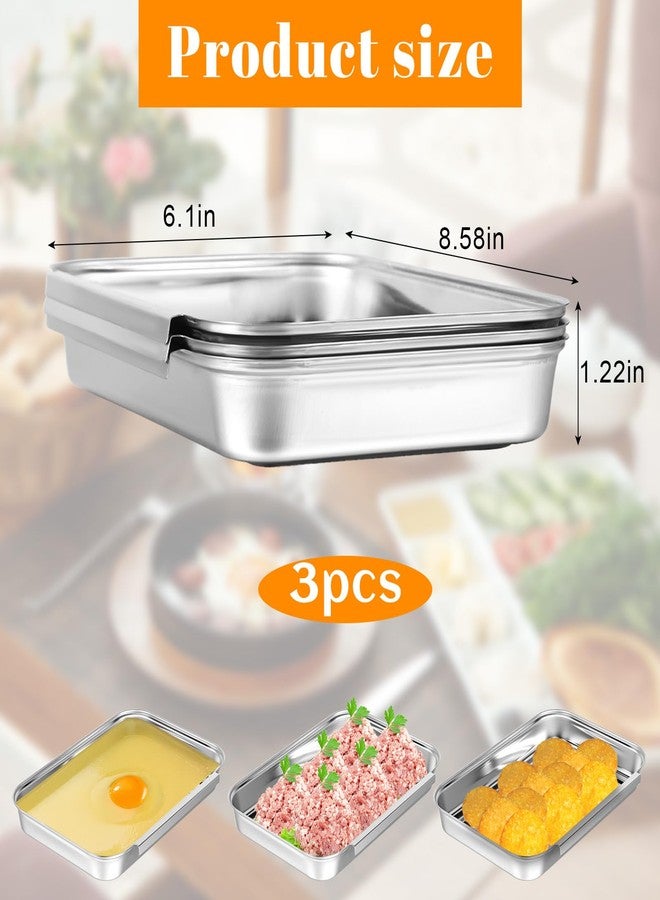 Lemecima Breading Trays Set of 3 Dredging Trays for Cooking, Stainless Steel Breading Pans Set for Marinating Meat, Chicken, Fish, Food Prep Tray - Image 2