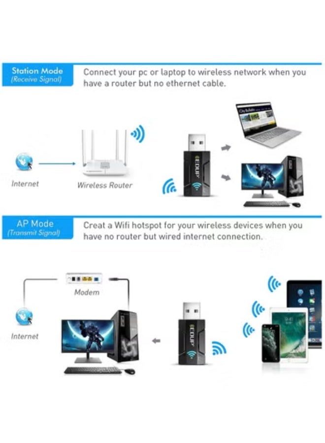 EDUP AC1300 USB 3.0 WiFi Adapter, Dual Band 2.4GHz/5GHz Wireless Network Dongle with Built-in Antenna for PC/Laptop, Compatible with Windows & Mac OS - Image 5