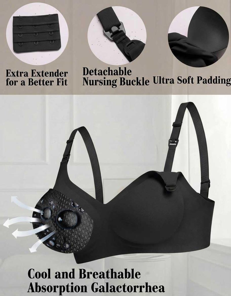 Avidlove Nursing Maternity Bras for Pregnancy Women Breastfeeding Supportive Seamless Sleep Bralette with Extra Extenders Black L - Image 3