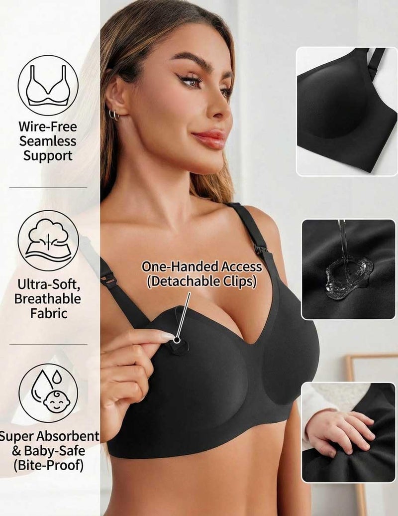 Avidlove Nursing Maternity Bras for Pregnancy Women Breastfeeding Supportive Seamless Sleep Bralette with Extra Extenders Black L - Image 2