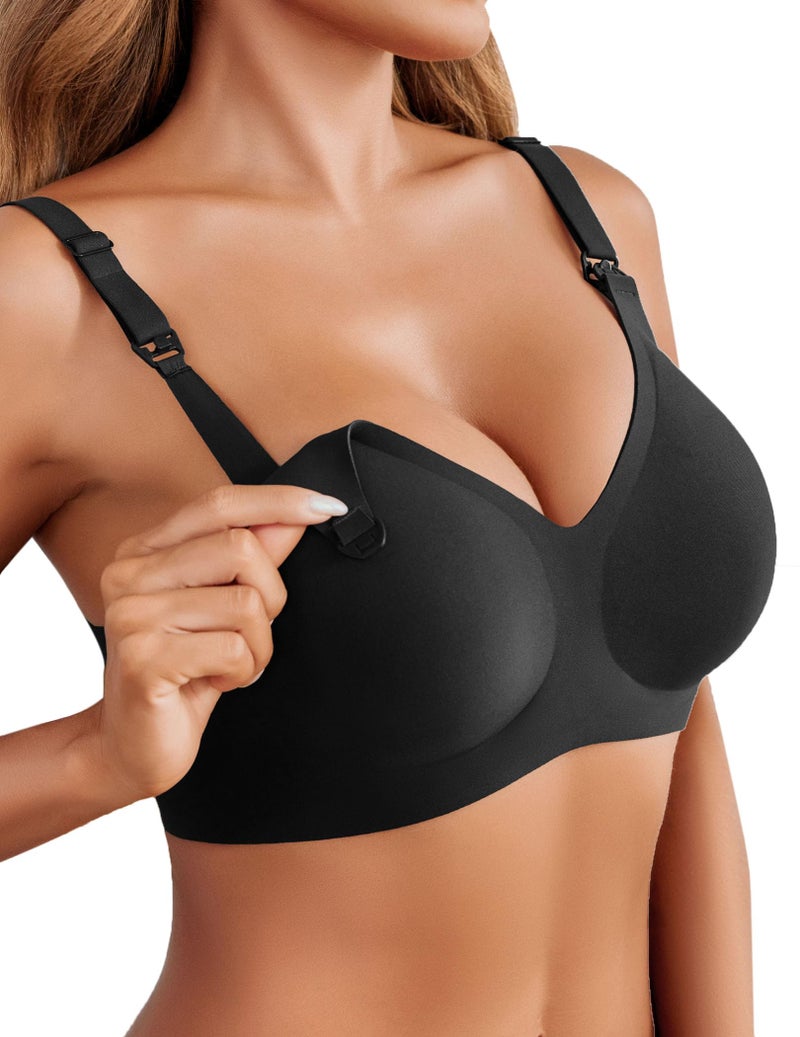 Avidlove Nursing Maternity Bras for Pregnancy Women Breastfeeding Supportive Seamless Sleep Bralette with Extra Extenders Black L - Image 1