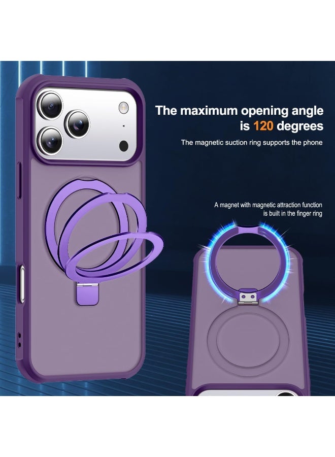 جراب هاتف شفاف عسكري متوافق مع iPhone 17 Pro مع حامل مغناطيسي غير مرئي بحلقة دائرية لهاتف iPhone 17 Pro مقاس 6.3 بوصة [متوافق مع Mag-Safe] [شعور قبضة رائع]، أرجواني - Image 3