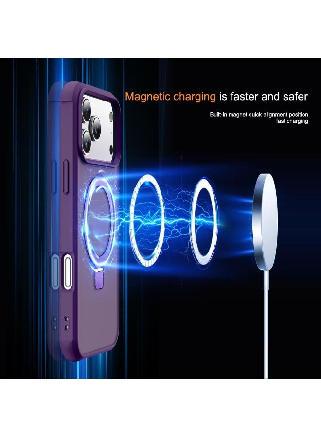 جراب هاتف شفاف عسكري متوافق مع iPhone 17 Pro مع حامل مغناطيسي غير مرئي بحلقة دائرية لهاتف iPhone 17 Pro مقاس 6.3 بوصة [متوافق مع Mag-Safe] [شعور قبضة رائع]، أرجواني - Image 5