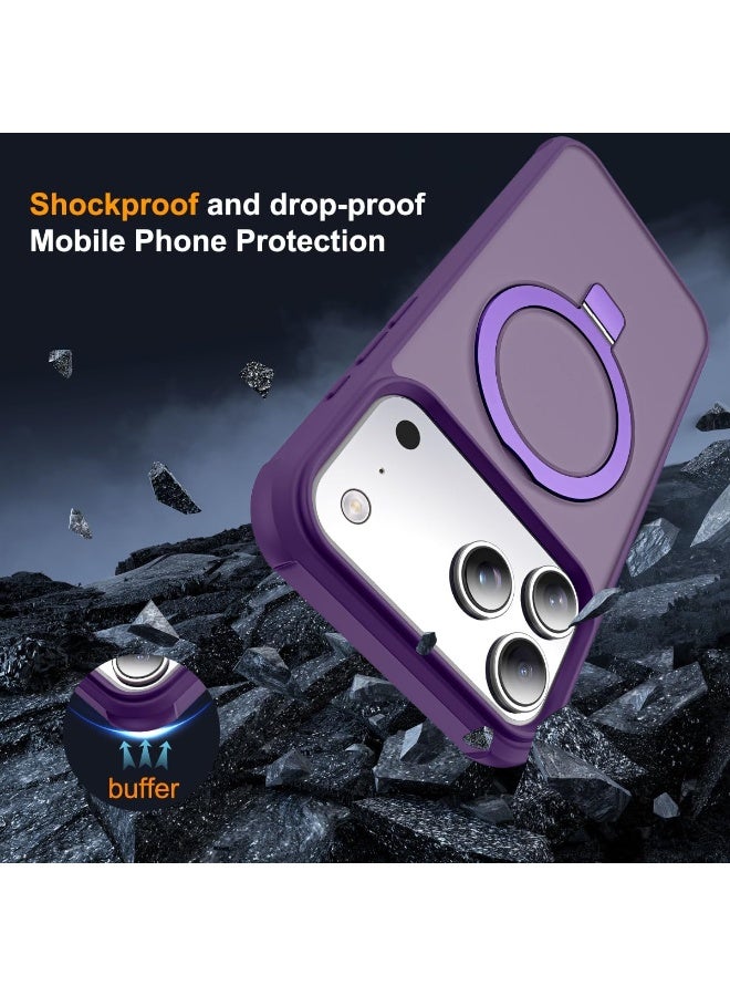 جراب هاتف شفاف عسكري متوافق مع iPhone 17 Pro مع حامل مغناطيسي غير مرئي بحلقة دائرية لهاتف iPhone 17 Pro مقاس 6.3 بوصة [متوافق مع Mag-Safe] [شعور قبضة رائع]، أرجواني - Image 2