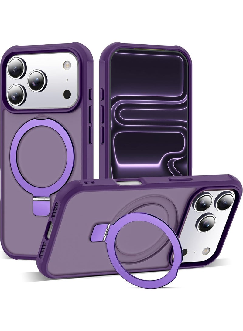 جراب هاتف شفاف عسكري متوافق مع iPhone 17 Pro مع حامل مغناطيسي غير مرئي بحلقة دائرية لهاتف iPhone 17 Pro مقاس 6.3 بوصة [متوافق مع Mag-Safe] [شعور قبضة رائع]، أرجواني - Image 1