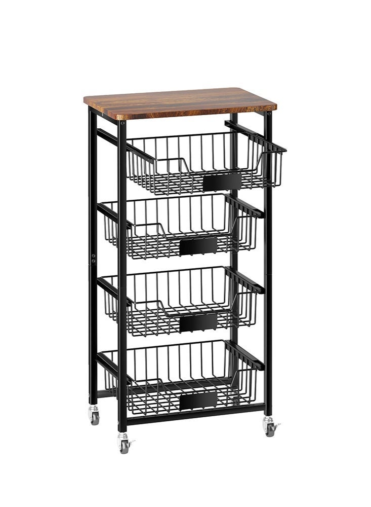 سولاكان سلة تخزين شبكية معدنية بغطاء من الخيزران، منظم متعدد الاستخدام للمطبخ أو الحمام أو المخزن أو غرفة المعيشة - Image 1