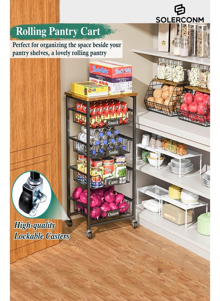 سولاكان سلة تخزين شبكية معدنية بغطاء من الخيزران، منظم متعدد الاستخدام للمطبخ أو الحمام أو المخزن أو غرفة المعيشة - Image 4