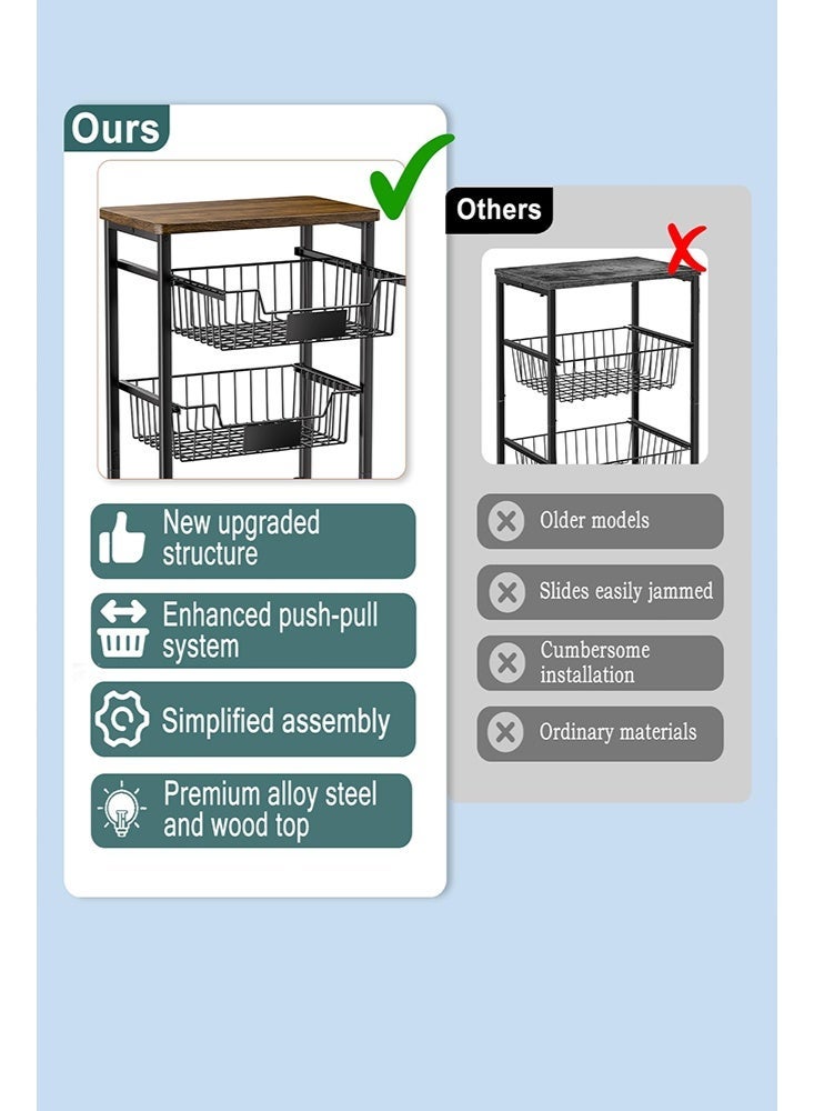 سولاكان سلة تخزين شبكية معدنية بغطاء من الخيزران، منظم متعدد الاستخدام للمطبخ أو الحمام أو المخزن أو غرفة المعيشة - Image 5