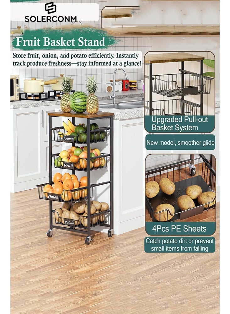 سولاكان سلة تخزين شبكية معدنية بغطاء من الخيزران، منظم متعدد الاستخدام للمطبخ أو الحمام أو المخزن أو غرفة المعيشة - Image 2