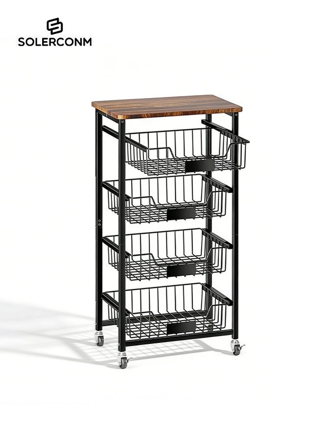 Solerconm Metal Wire Storage Basket with Bamboo Top, Multipurpose Organizer for Kitchen, Bathroom, Pantry, or Living Room - Image 1