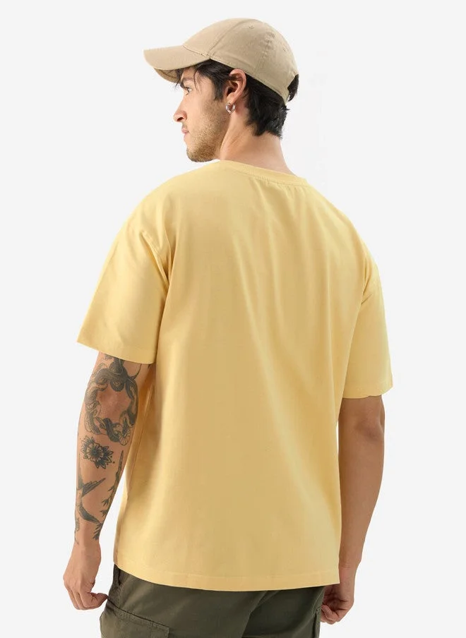 The Souled Store  The Souled Store Men's Yellow Printed Cotton Oversized T-Shirt  | Best Price UAE