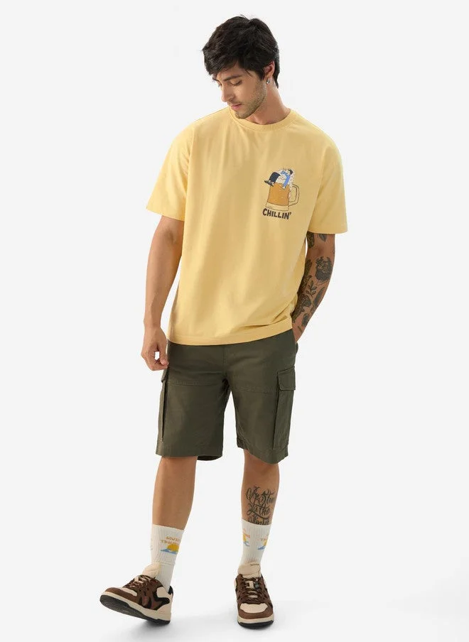 The Souled Store  The Souled Store Men's Yellow Printed Cotton Oversized T-Shirt  | Best Price UAE