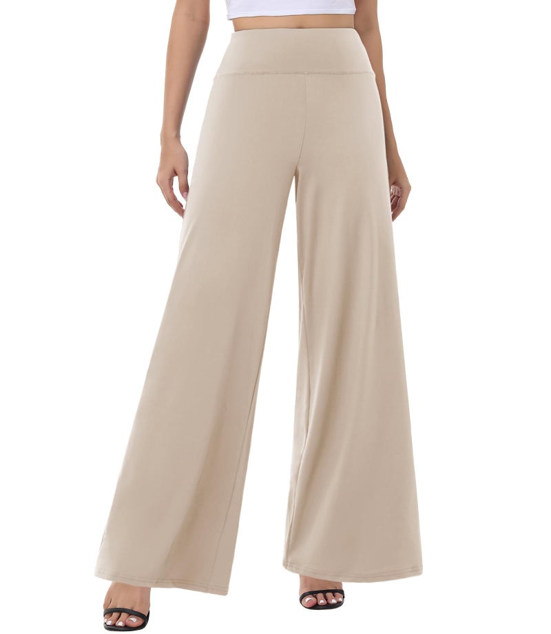 ZOOSIXX Wide Leg Palazzo Pants for Women - High Waist Casual Beach Lounge Pants Loose Dress Stretchy Trousers - Image 1