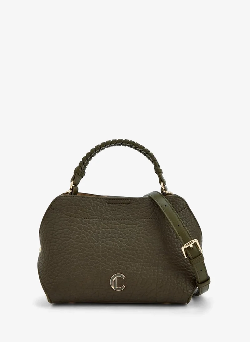Textured Crossbody Bag With Braided Top Handle