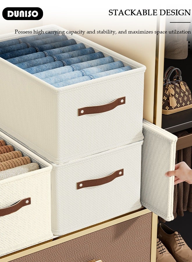 DUNISO 3 Pieces Foldable Closet Storage Organizer, Washable Closet Storage Boxes with Carrying Handles, Stackable Wardrobe Clothes Organizer, Closet Storage Basket, Cube Storage Bin for Clothes Wardrobe Home Bedroom Office - Image 5