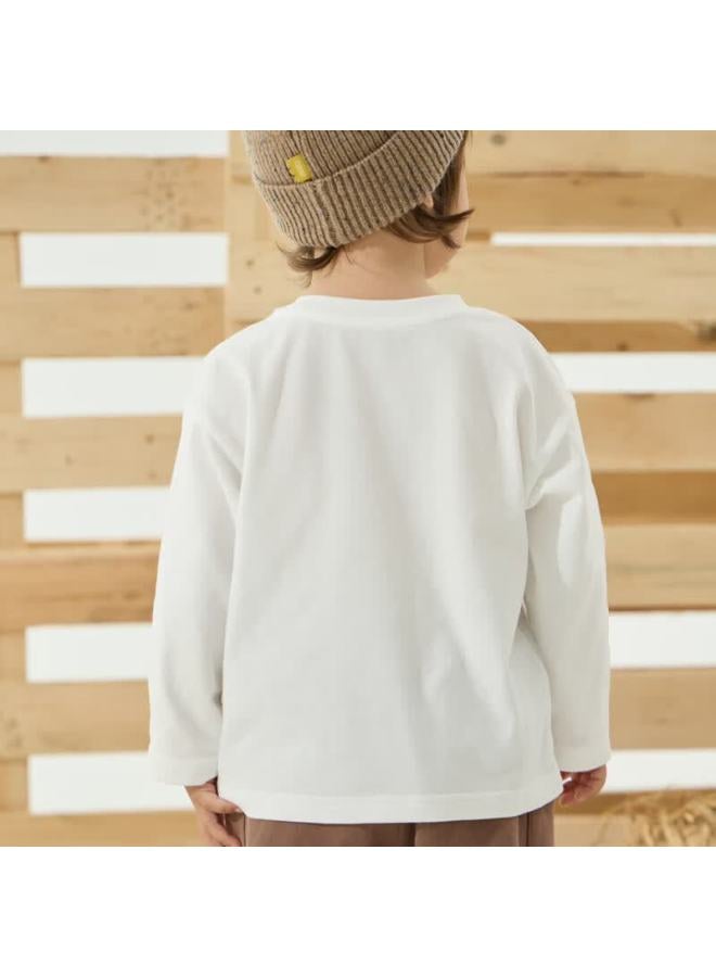 Papapapa Autumn Uni Baby Versatile Printed T-shirt Large Pattern Small White Casual Simple Off-white 110 - Image 2