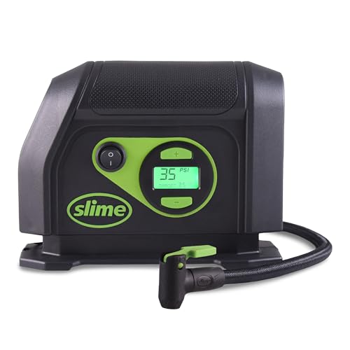 Slime 40051 Tire Inflator, Portable Car Air Compressor, Inflate Right automatic shut off, with Digital 99 psi Display, Long Hose and LED Light, 12V, 6 min inflation - Image 1