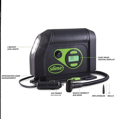 Slime 40051 Tire Inflator, Portable Car Air Compressor, Inflate Right automatic shut off, with Digital 99 psi Display, Long Hose and LED Light, 12V, 6 min inflation - Image 5