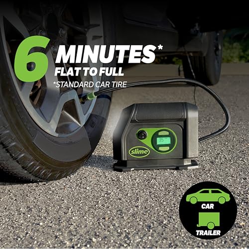 Slime 40051 Tire Inflator, Portable Car Air Compressor, Inflate Right automatic shut off, with Digital 99 psi Display, Long Hose and LED Light, 12V, 6 min inflation - Image 2