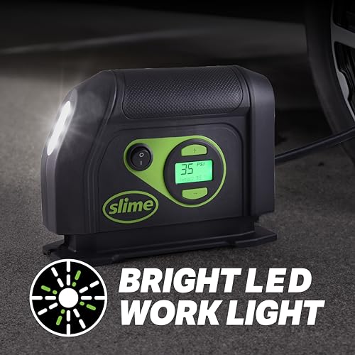 Slime 40051 Tire Inflator, Portable Car Air Compressor, Inflate Right automatic shut off, with Digital 99 psi Display, Long Hose and LED Light, 12V, 6 min inflation - Image 4