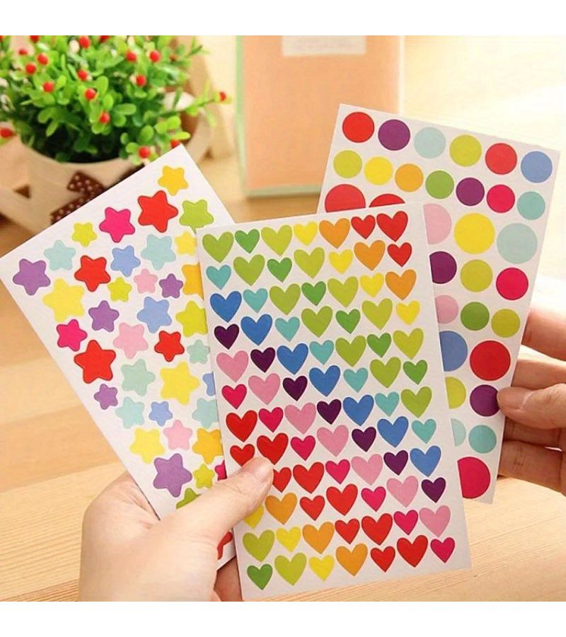 Set Of 6 Self Adhesive Clipbook Stickers With Star Heart And Dot Designs Style2 - Image 1
