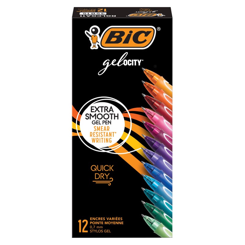 BIC Gelocity Quick Dry Gel Pen with Fast Drying Ink and Comfortable Grip, 12-Count in Assorted Colors - Image 1