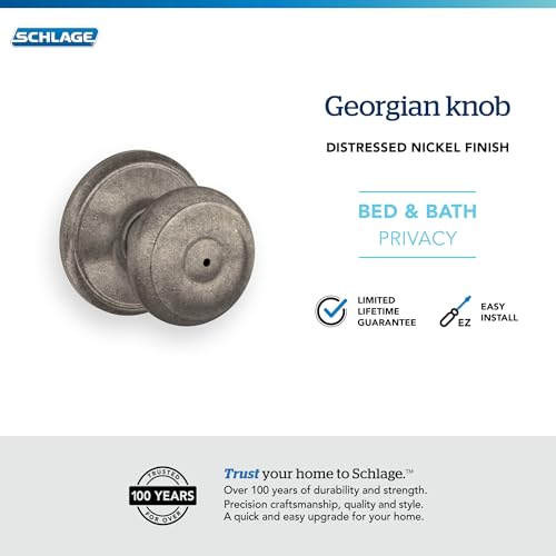 SCHLAGE F40 GEO 621 Georgian Privacy Knob, Distressed Nickel - Image 3