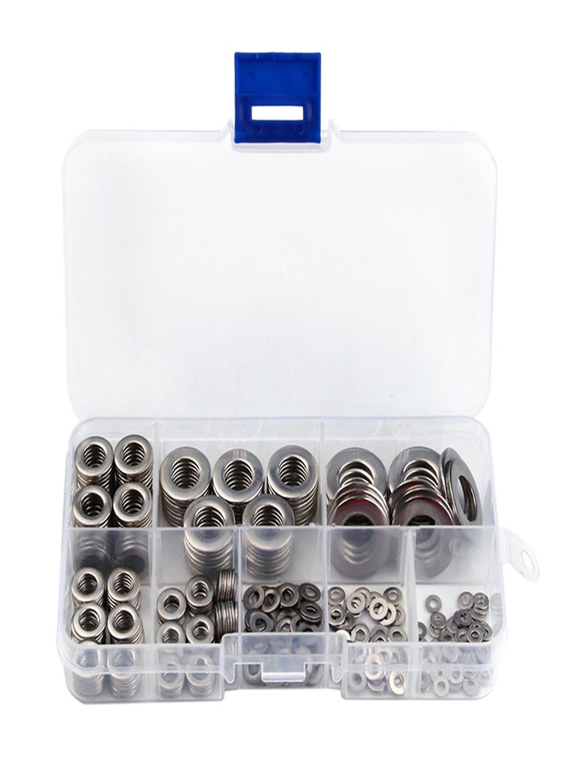 Generic 360pcs 8 Sizes Stainless Steel Flat Washers Assortment Set Kit with Storage Box Portable(M2 M2.5 M 3 M 4 M5 M6 M 8 M 10)  - Image 1