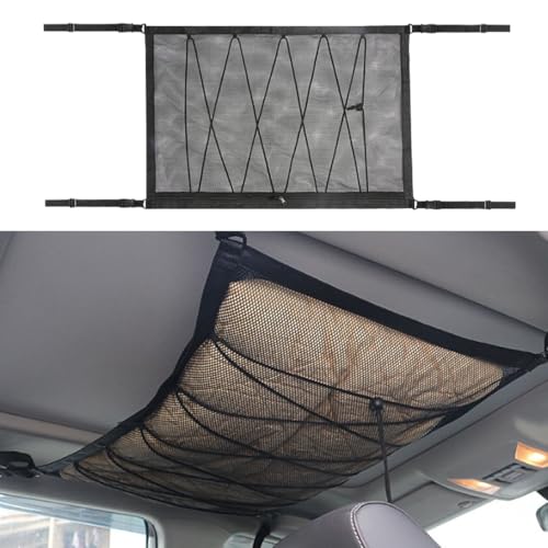smilfuy 354256 Car Ceiling Cargo Net Adjustable Buckle Car Roof Mesh Storage Organizer Double Layer Roof Cargo Pocket Auto Roof Cargo Storage Net for Car SUV Camping Road Trip Essentials 354256 - Image 1