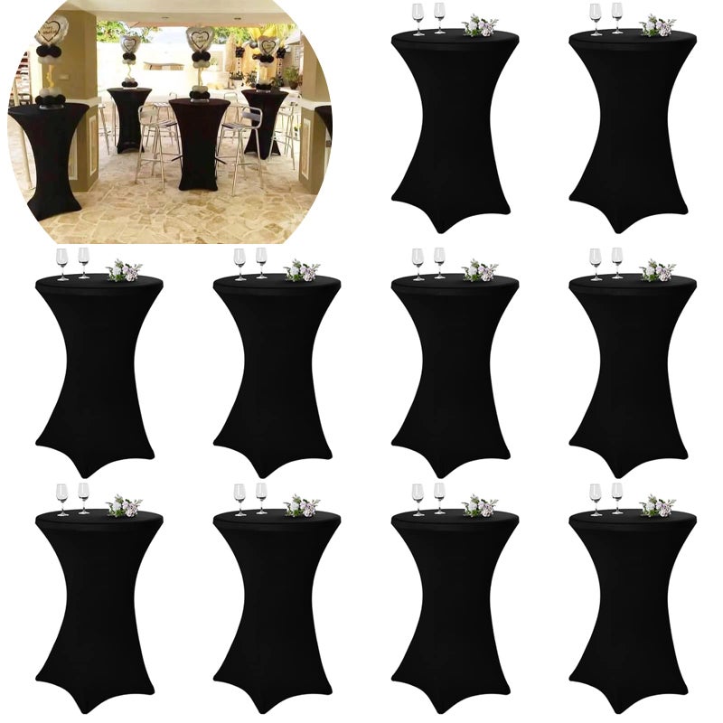 Pesonlook Pesonlook 10 Pack 32x43 Inches Fitted Spandex Tablecloth  Black High Top  Round Cocktail Tablecloth Cover for Bar Wedding Banquet 