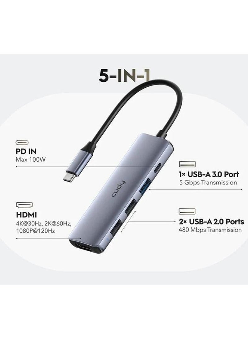 cudy 5-in-1 Type-C Adapter - Gray - Image 2