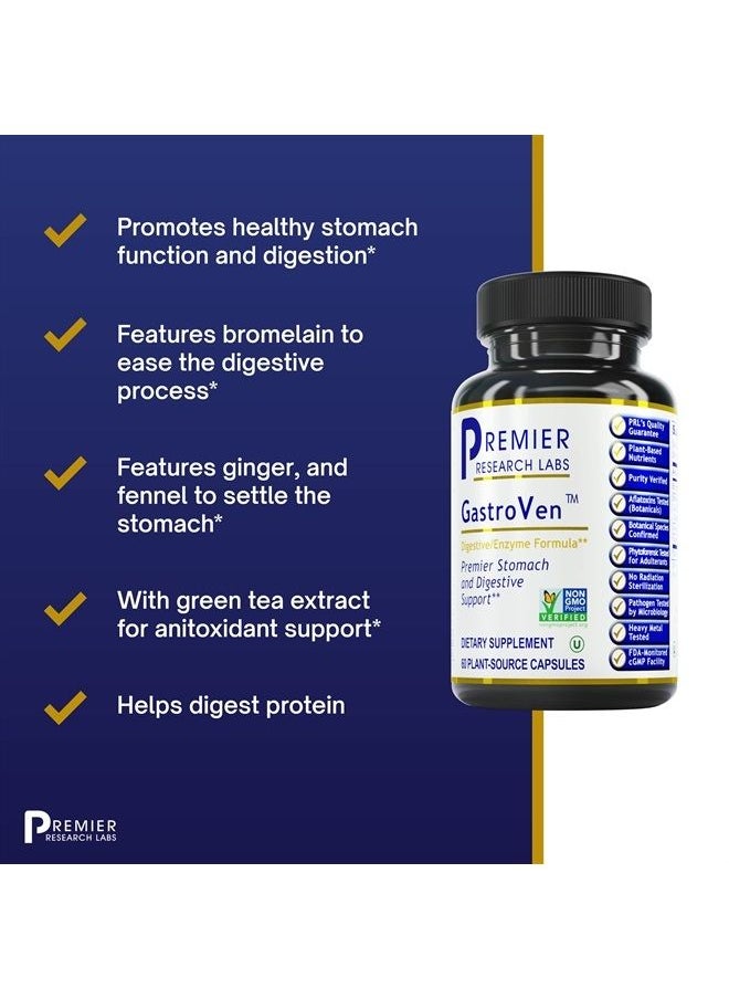 Premier Research Labs - GastroVen - Supports Healthy Stomach & Digestion - Features Digestive Enzymes & Nutritional Blends for Healthy Digestion - Pure Vegan & GMO-Free - 60 Plant-Source Capsules - Image 1