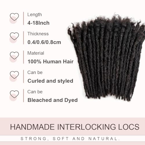 Originea DAIXI Handmade Interlocking Locs Real Human Hair Permanent Loc Extensions Textured Natural Looking Soft Dreadlocks Can Be Bleached and Dyed 1B 08cm 6 Inch 30 Strands - Image 3