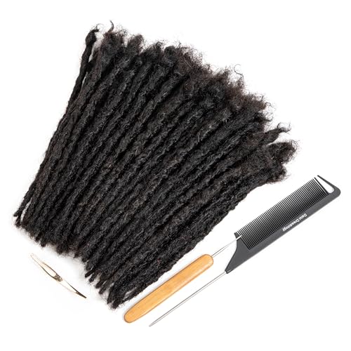 Originea DAIXI Handmade Interlocking Locs Real Human Hair Permanent Loc Extensions Textured Natural Looking Soft Dreadlocks Can Be Bleached and Dyed 1B 08cm 6 Inch 30 Strands - Image 1