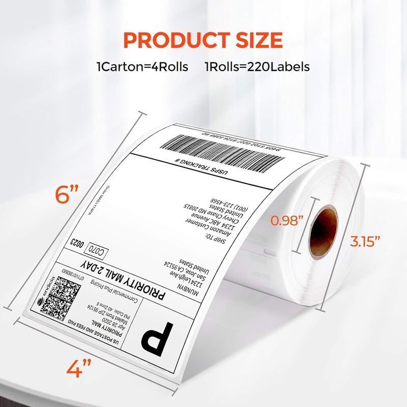 MUNBYN 4"x6" Direct Thermal Shipping Labels, 880 PCs/4 Rolls(220 Pcs per Roll), Perforated Postage Paper Compatible with and Other Printers, Not Compatible with DYMO Printer - Image 2