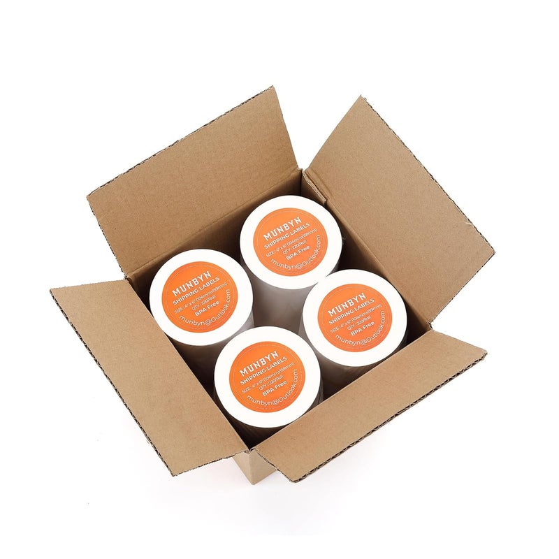 MUNBYN 4"x6" Direct Thermal Shipping Labels, 880 PCs/4 Rolls(220 Pcs per Roll), Perforated Postage Paper Compatible with and Other Printers, Not Compatible with DYMO Printer - Image 1