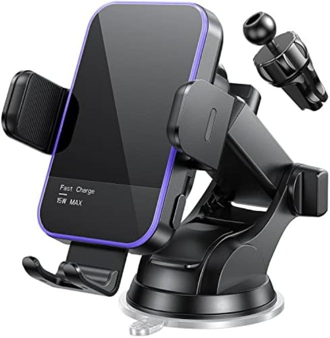Mosurr Wireless Car Charger,【7 Colored RGB Backlit】 Mosurr 15W Auto Clamping Phone Holders for Your car fit for iPhone 16 15 14 Mini Pro Max, Samsung Galaxy S25 Ultra S24 S23+, etc, Fathers Day for Gifts - Image 1