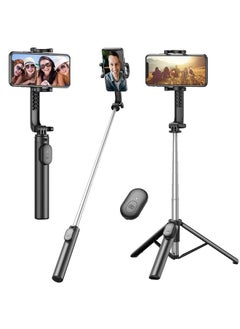 Selfie Stick, Extendable Selfie Stick Tripod with Wireless Remote, Portable Phone Tripod Stand for Group Selfie/Live Streaming/Video Recording Compatible with All Cellphone, Compact Size & Lightweight