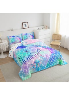 Erosebridal Erosebridal Mermaid Tail Glitter Comforter Set Teal Blue Rainbow Mermaid Fish Scale Girls Bedding Set Twin  - Image 4