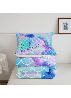 Erosebridal Erosebridal Mermaid Tail Glitter Comforter Set Teal Blue Rainbow Mermaid Fish Scale Girls Bedding Set Twin  - Image 5