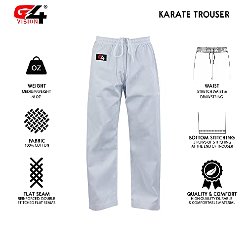 G4 VISION Adult Karate Trousers Martial Arts Student Karate Suit GI Aikido Pant Kung Fu (White, 000/110cm) - Image 3