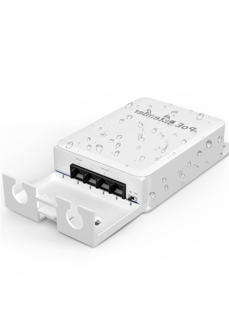 Excefore 4 Port Outdoor PoE Extender 1 in 3 Out, Wall Mount Passthrough POE Amplifier, Plug and Play, Waterproof Wall Mount, Extend 250m, Total 350m - Image 1