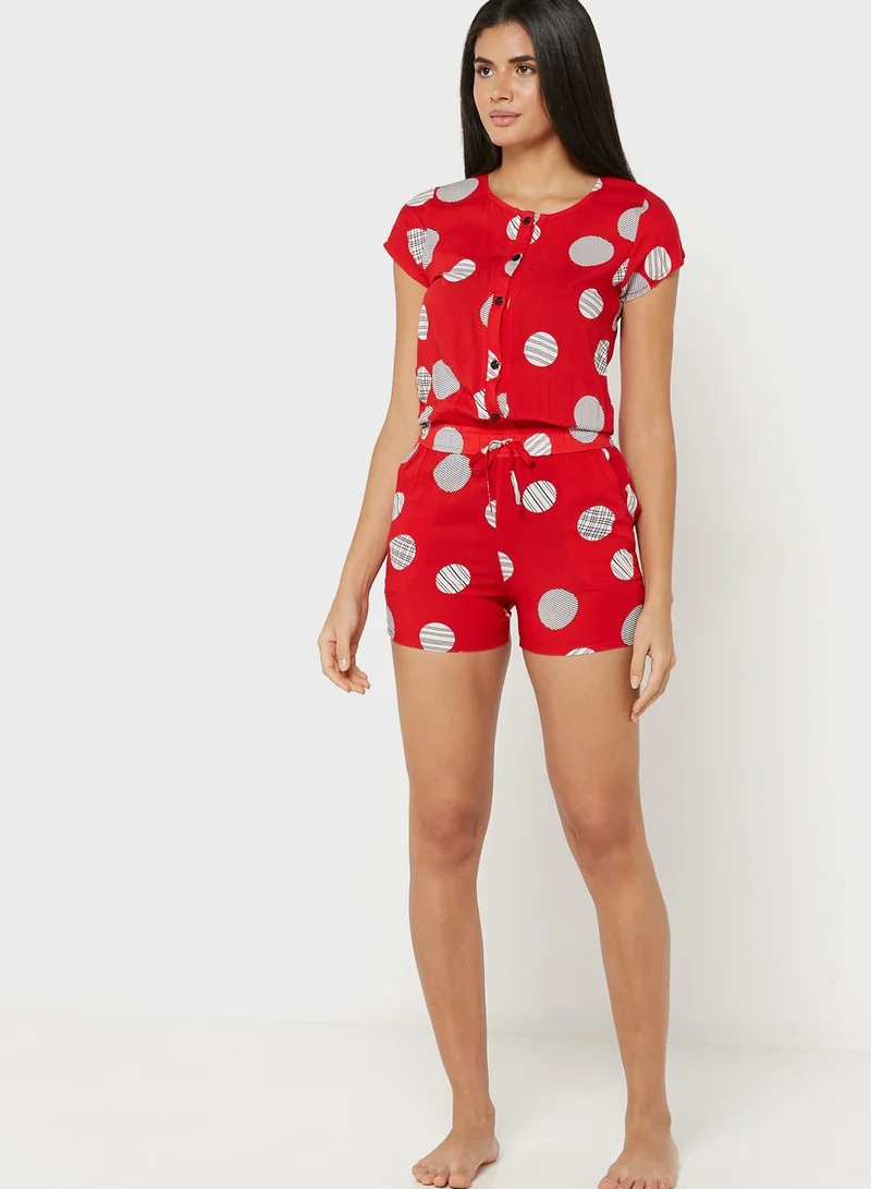 Sweet Dreams Printed Button Detail Nightdress