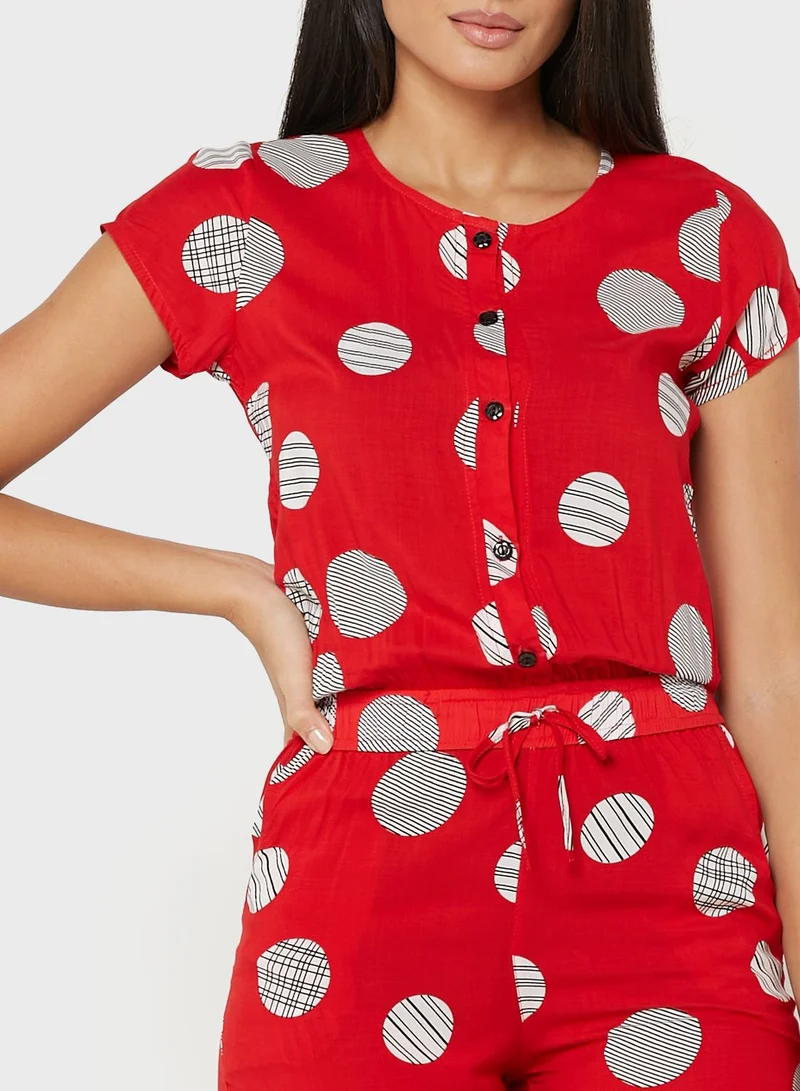 Sweet Dreams Printed Button Detail Nightdress