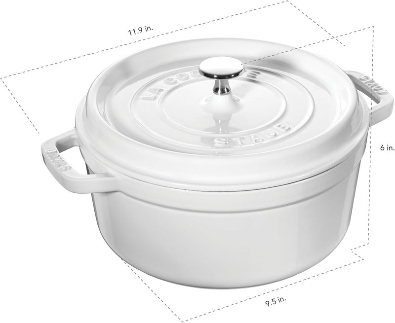 Staub 4-Quart Round Cocotte in White - Enameled Cast Iron Cookware - Image 3