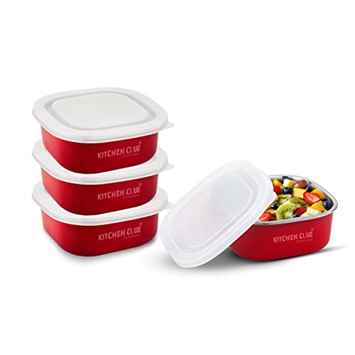 KITCHEN CLUE Microwave Safe Stainless Steel Tiffin Box/Lunch containers, BIS-Approved, Pack Of 4 Pcs, 350 ML, Airtight & Leak-Proof Lids, Easy To Carry, Easy To Re-Heat In Min., Lunch Box For office - Image 1