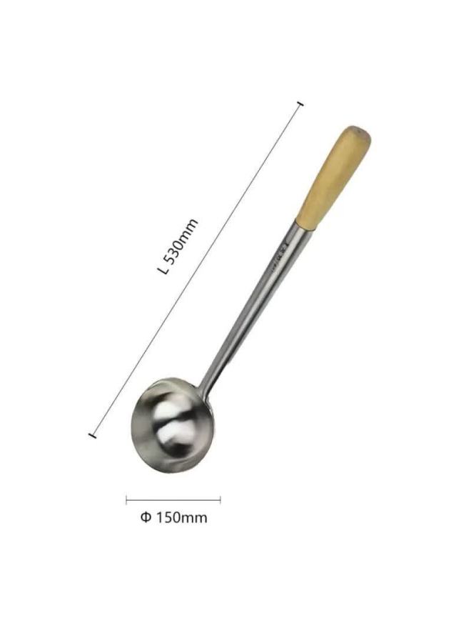 Hec Curta Stainless Steel Stir-fry Ladle With Handcrafted Wooden Handle Commercial Chef Cooking Spoon 12 Oz