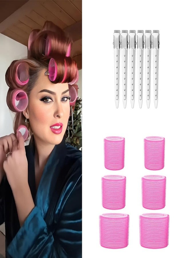 VIVIAN Hair Rollers, 6 Pack Self Grip Salon Hairdressing Curlers with 6 pc clip, Colors May Vary (Pink) - Image 1