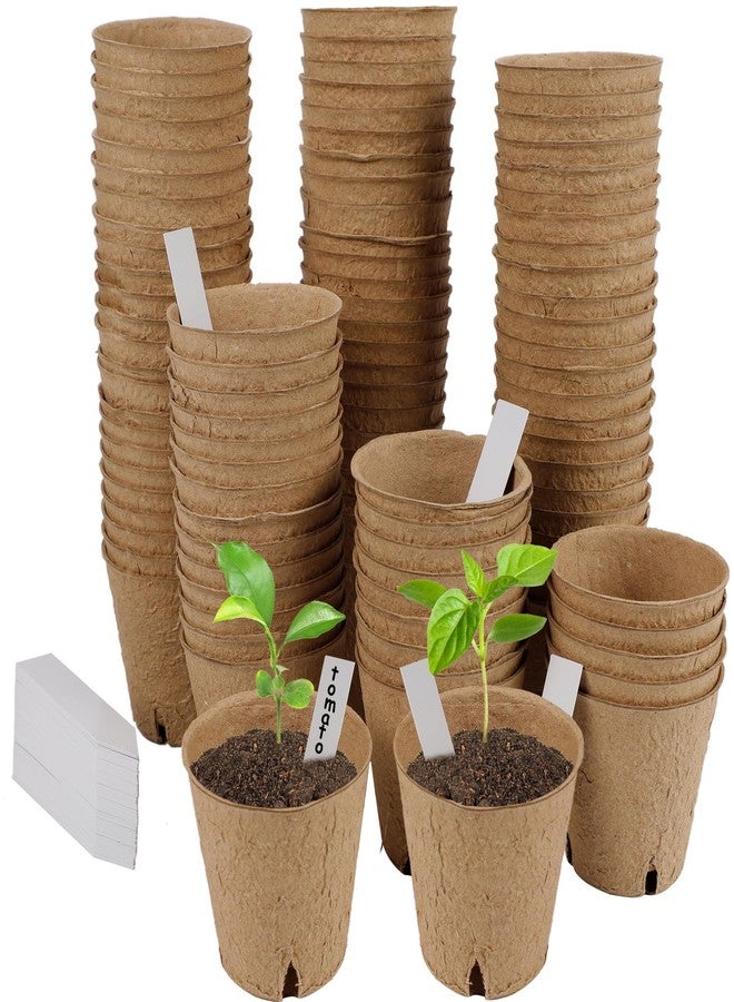 winemana Round Biodegradable Peat Pots for seedlings, 3 x 3 in, 100 Pack Plant Starter Pots Kit 100 Plant Labels, Perfect for Vegetables, Fruits, Succulents - Image 1