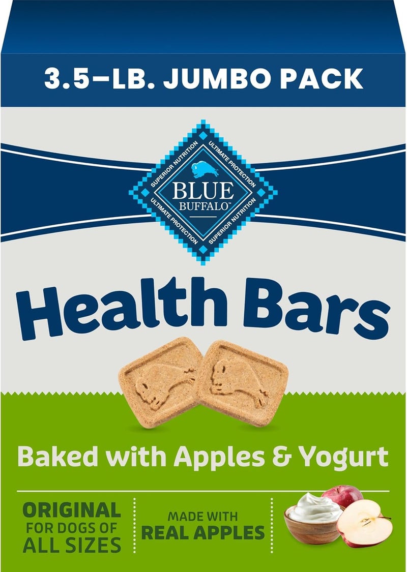 Blue Buffalo Health Bars Apples & Yogurt Crunchy Dog Biscuits, Oven-Baked with Real Apples & Natural Ingredients, Healthy Dog Treats with No Artificial Flavors or Preservatives, Jumbo Box 3.5 lbs. - Image 1